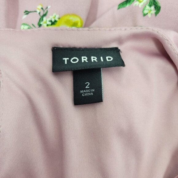 Torrid Midi Challis Dress Lavender, Lemon Pattern, Button Front Size 2x (18/20) - Picture 11 of 14